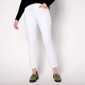 Belle by Kim Gravel Reg TripleLuxe Twill Button Front Jean ,White Sz 32W a632177